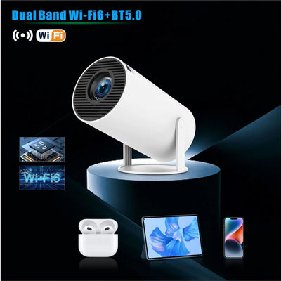 White security camera with Wi-Fi and Bluetooth icons on a dark background