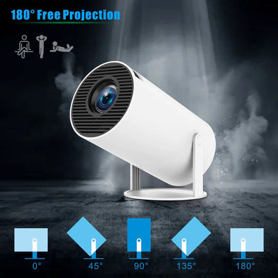 White security camera with 180-degree free projection feature on a dark background